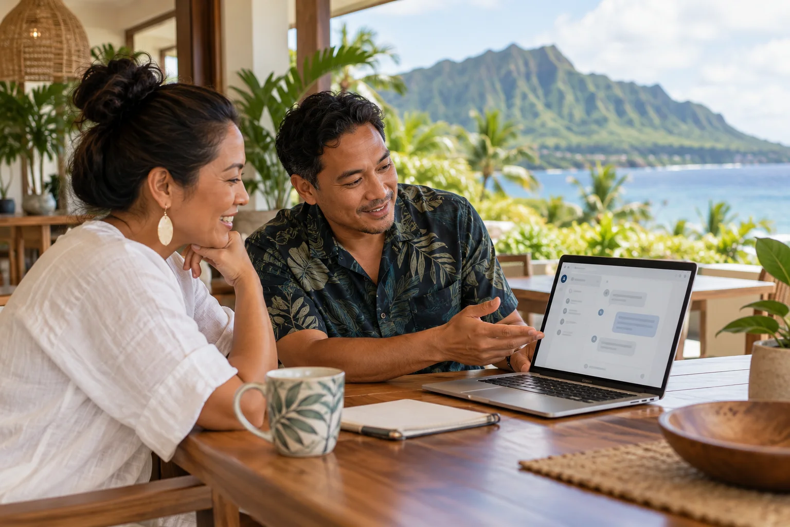 Illustrative AI training session with a business owner using a laptop
