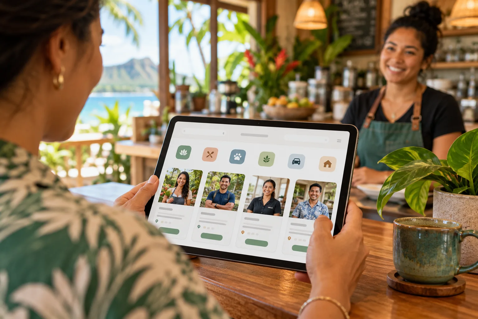 Illustrative service-provider directory on a tablet